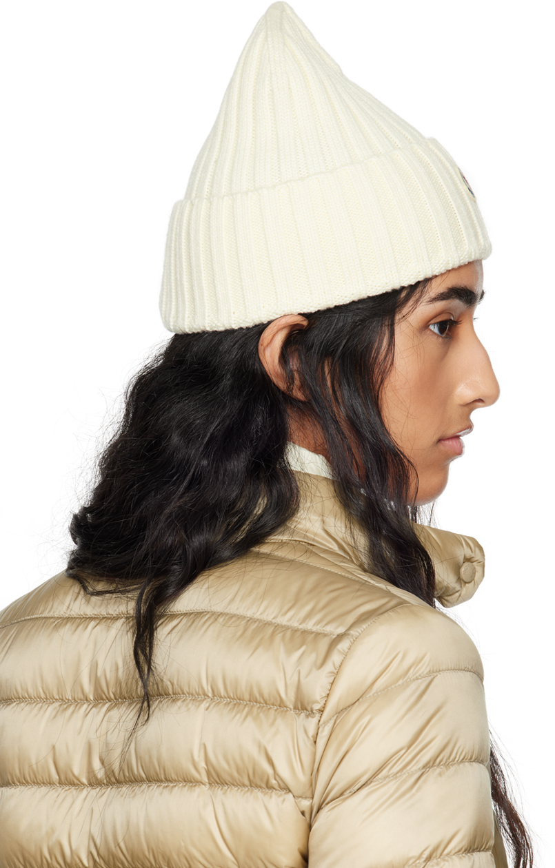 Moncler White Wool Beanie In 030 Pearl White