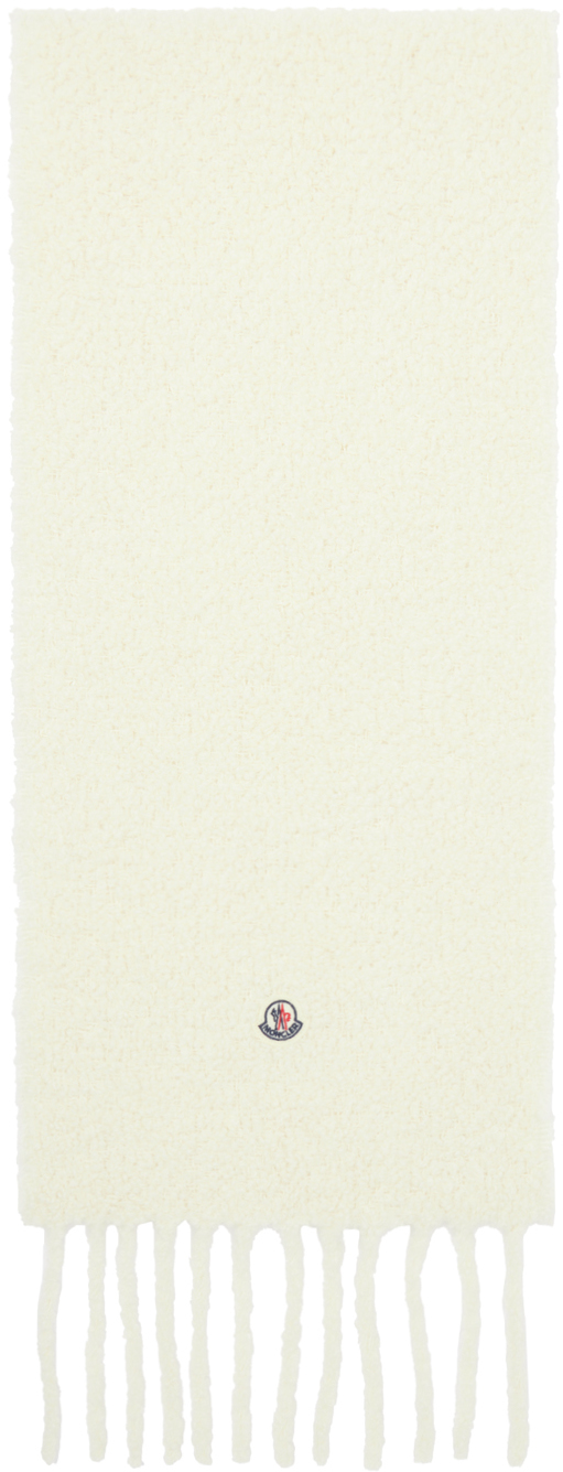 Moncler: オフホワイト フリンジ マフラー | SSENSE 日本