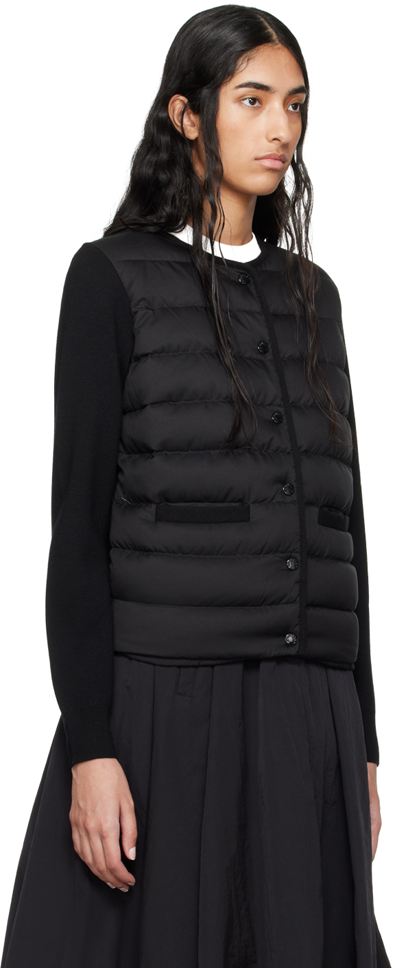 Moncler Wool Collarless Knit Sleeves Long Ribbed In 999 Black