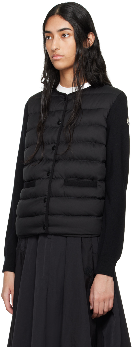 Moncler Wool Collarless Knit Sleeves Long Ribbed In 999 Black
