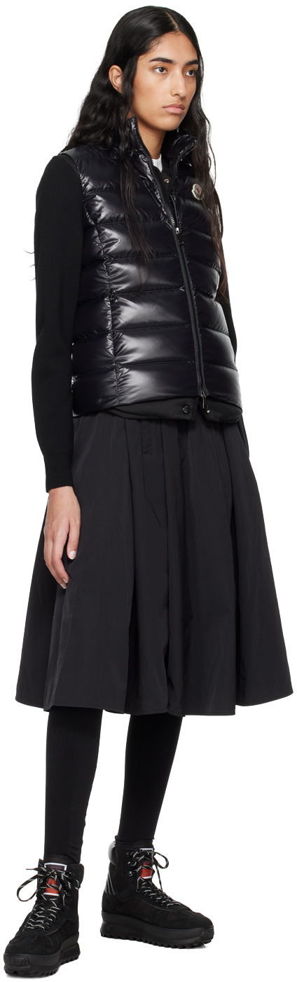 Moncler Wool Collarless Knit Sleeves Long Ribbed In 999 Black