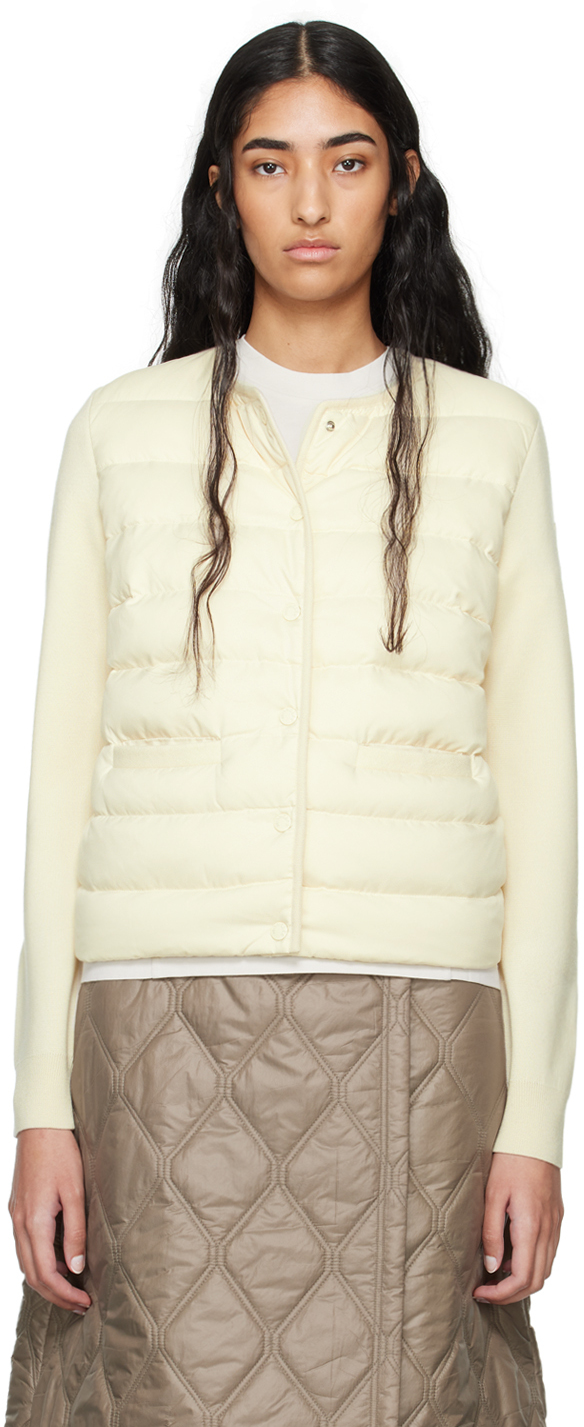 【関税込み】Moncler ホワイト パネル ダウン カーディガン Moncler: ホワイト パネル ダウン カーディガン | SSENSE 日本