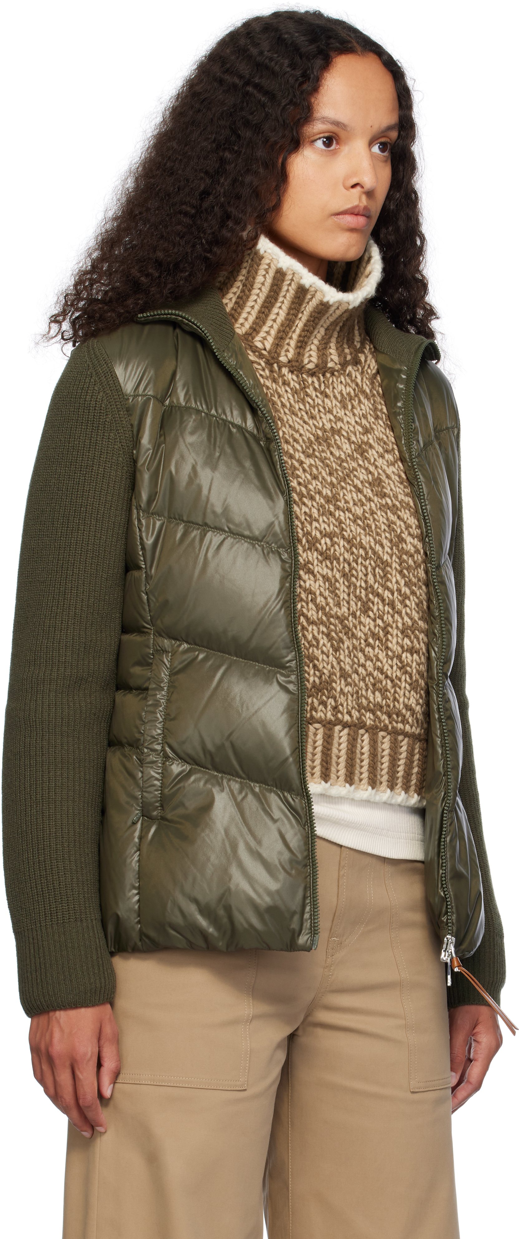 Moncler Khaki Padded Wool Zip-up Down Cardigan In 832 Green