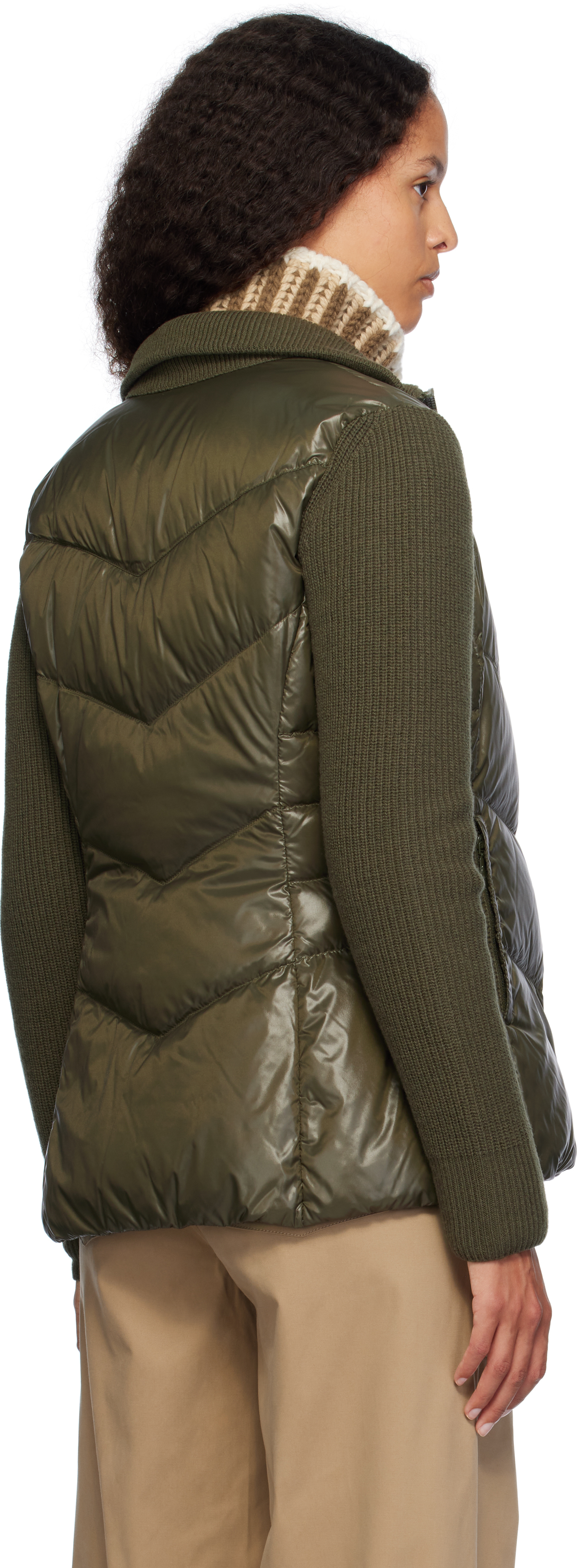 Moncler Khaki Padded Wool Zip-up Down Cardigan In 832 Green