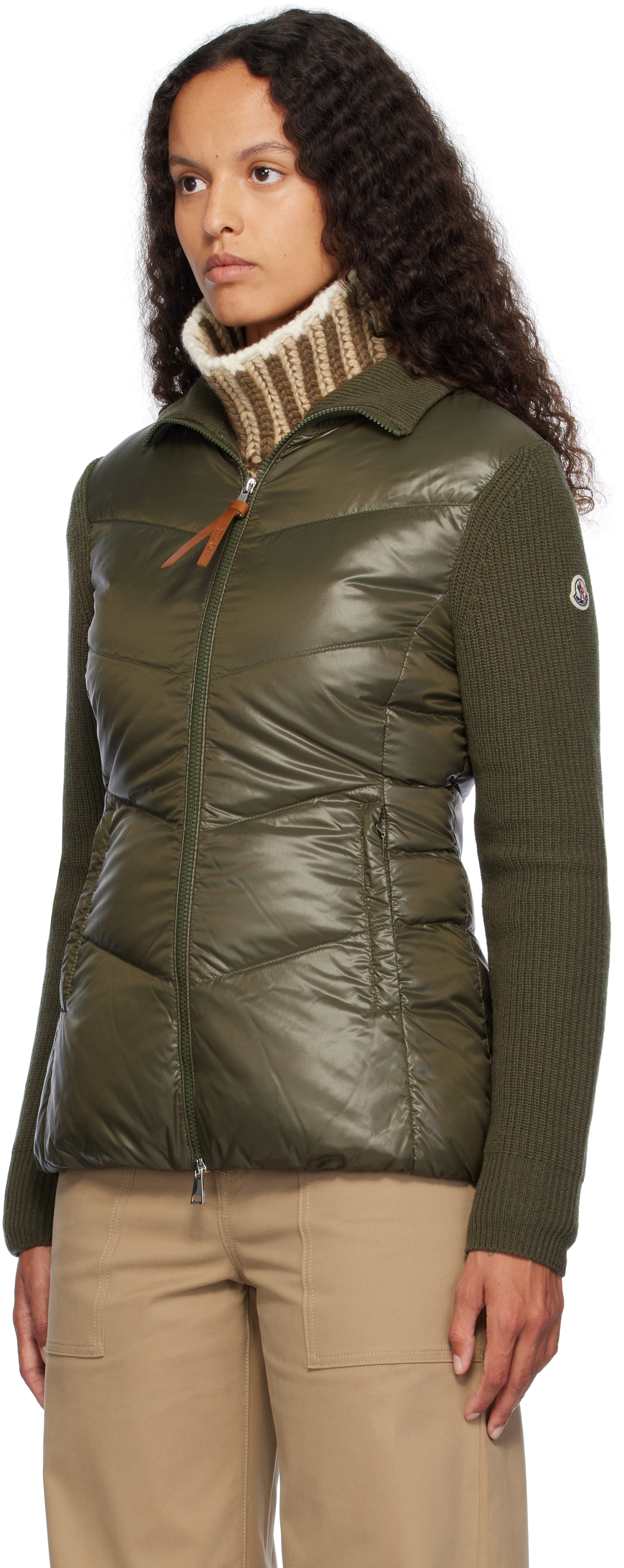 Moncler Khaki Padded Wool Zip-up Down Cardigan In 832 Green