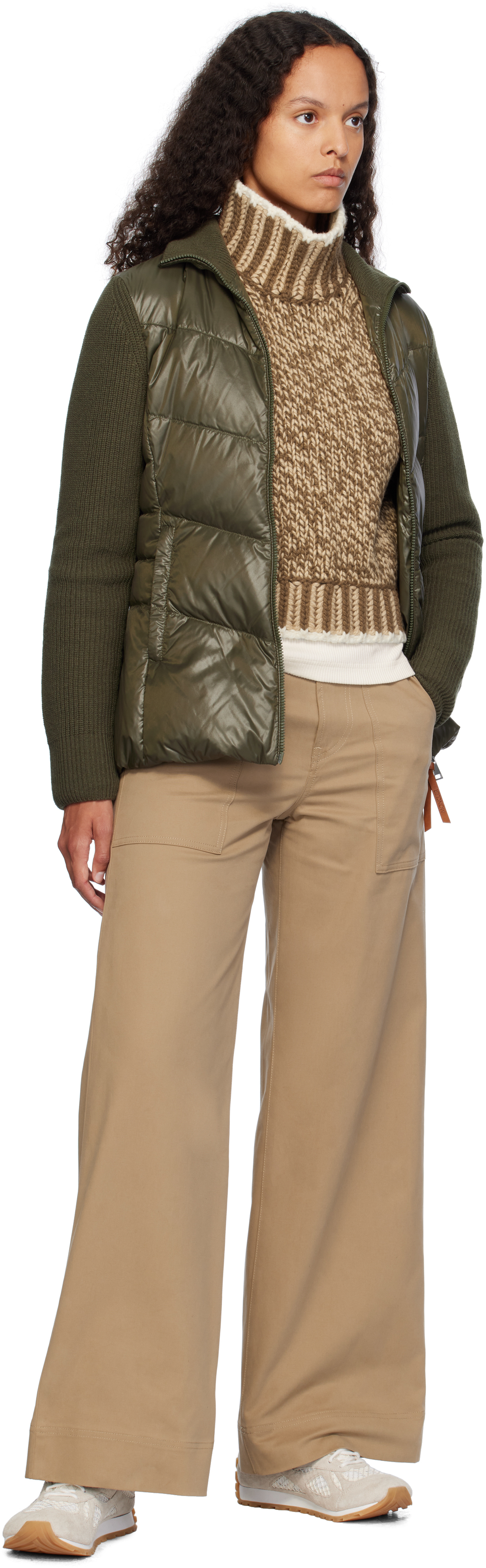 Moncler Khaki Padded Wool Zip-up Down Cardigan In 832 Green