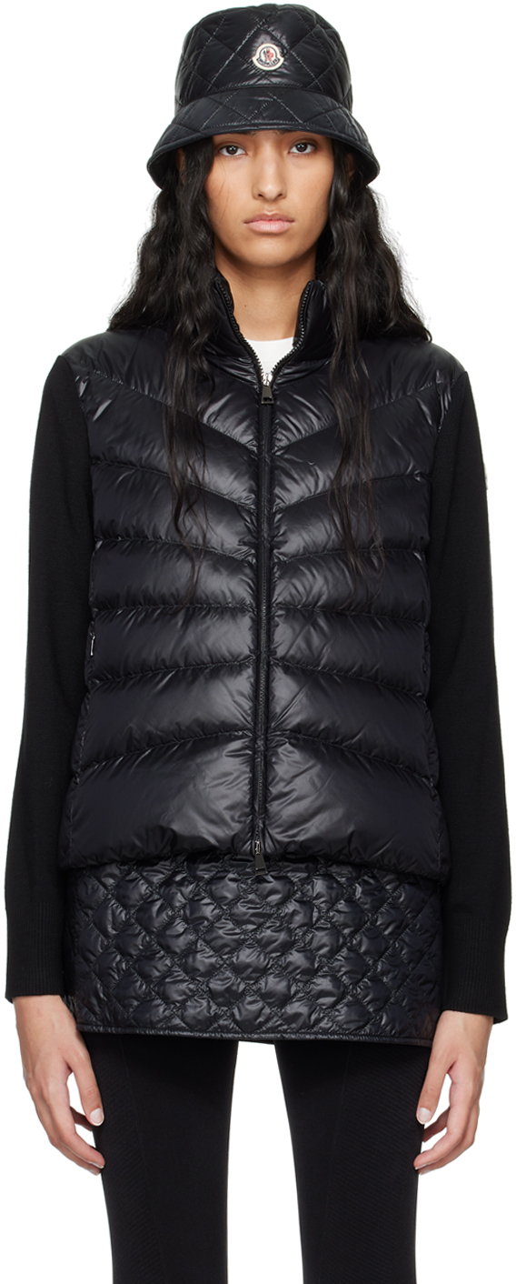 Moncler Black Padded Wool Down Cardigan