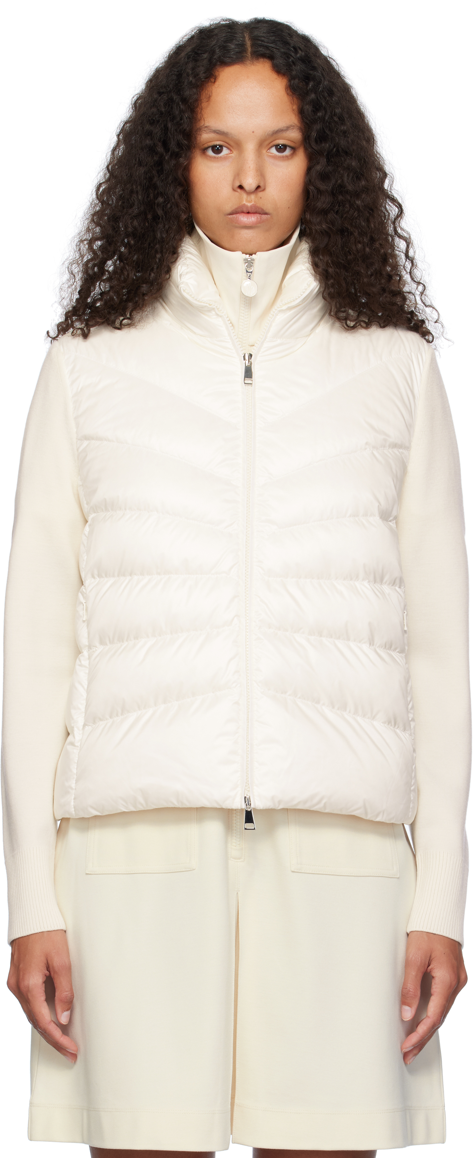 Shop Moncler Off-white Padded Wool Down Cardigan In 030 White