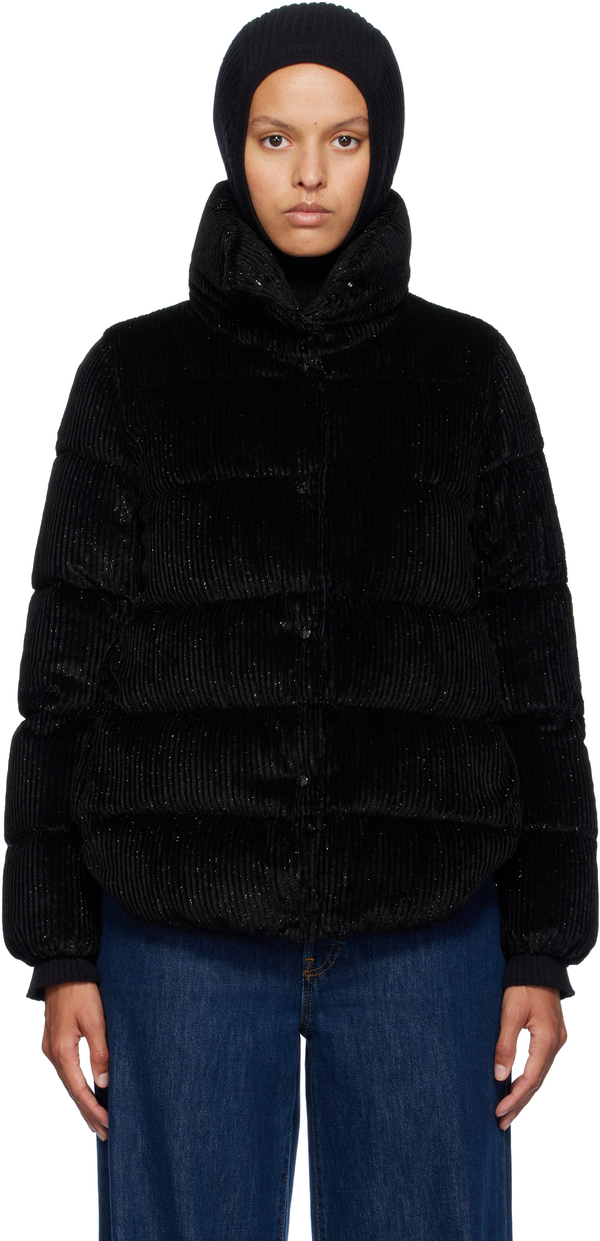 Moncler Black Cochevisse Corduroy Short Down Jacket In 999 Black