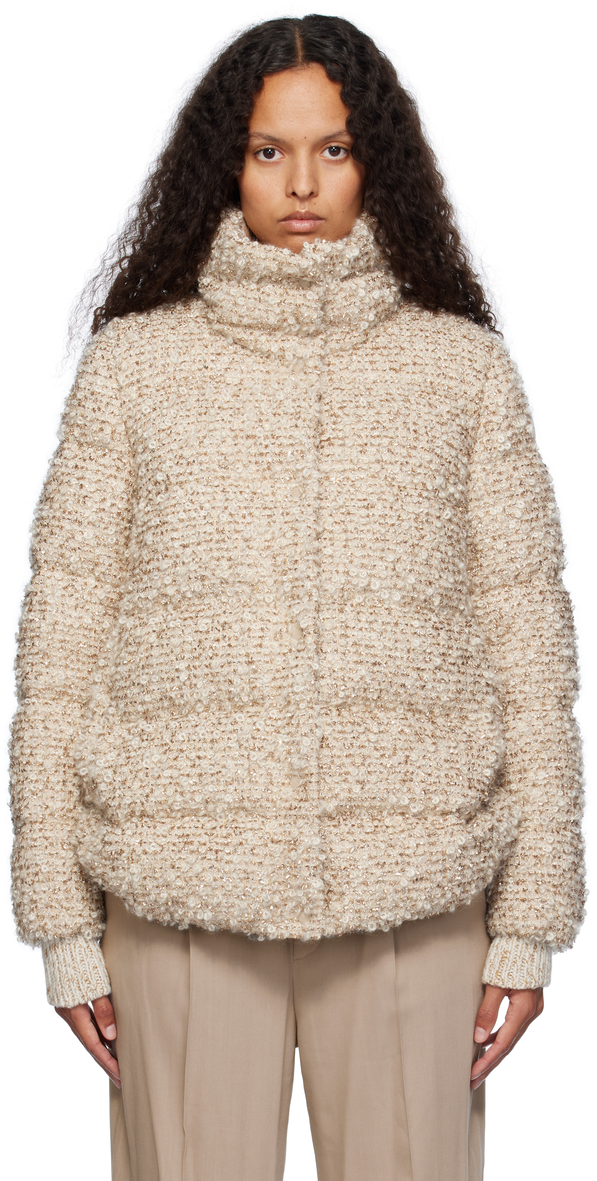 Moncler: Beige Cochevisse Mohair & Wool Short Down Jacket