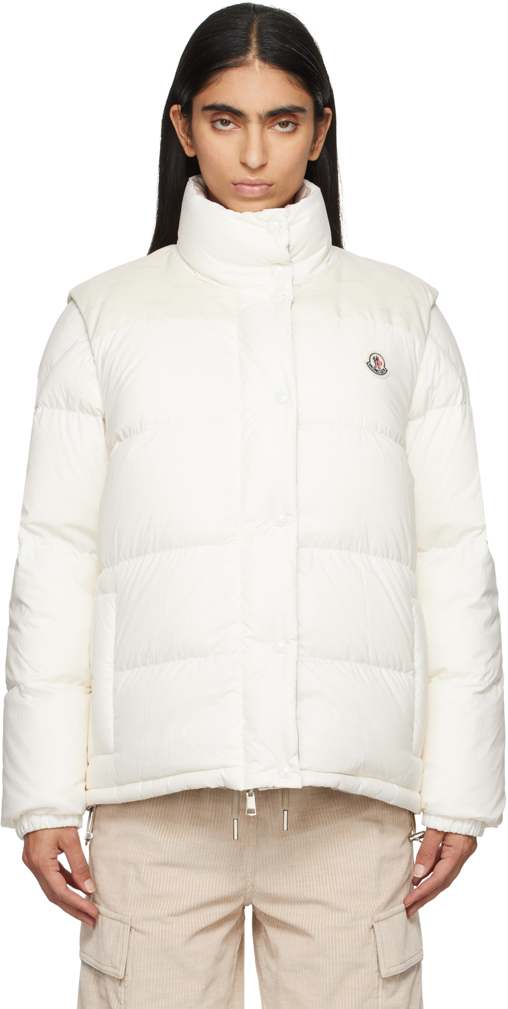 Moncler: Off-White Verone Short Reversible Down Jacket | SSENSE