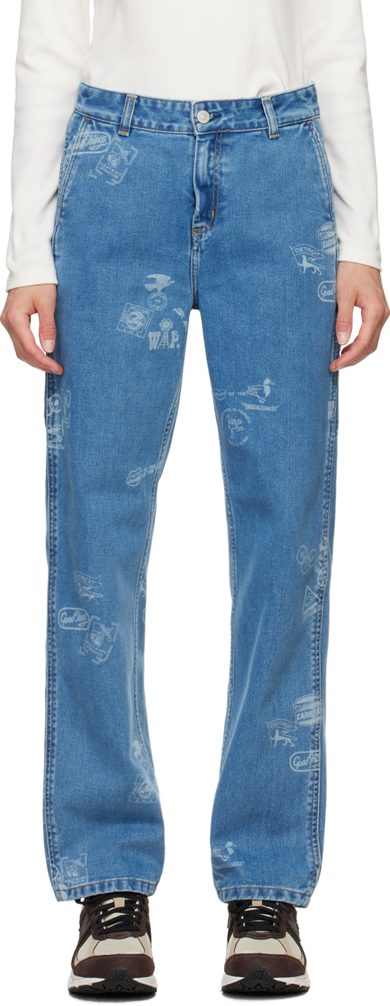 Shop Carhartt Blue Stamp Jeans In Blue Rinsed