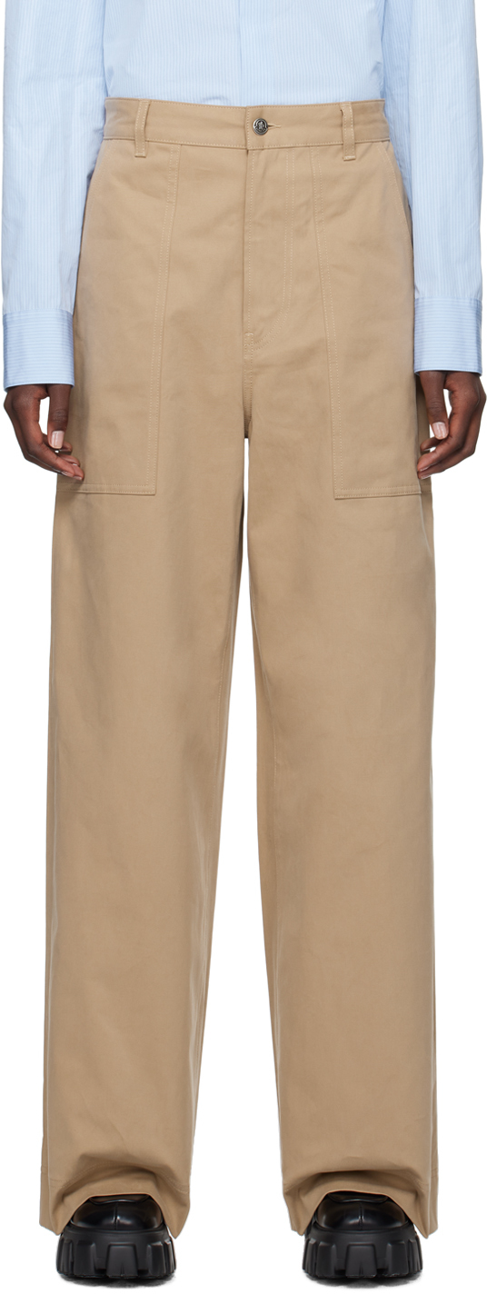 Shop Moncler Beige Straight Leg Trousers In 22b Beige