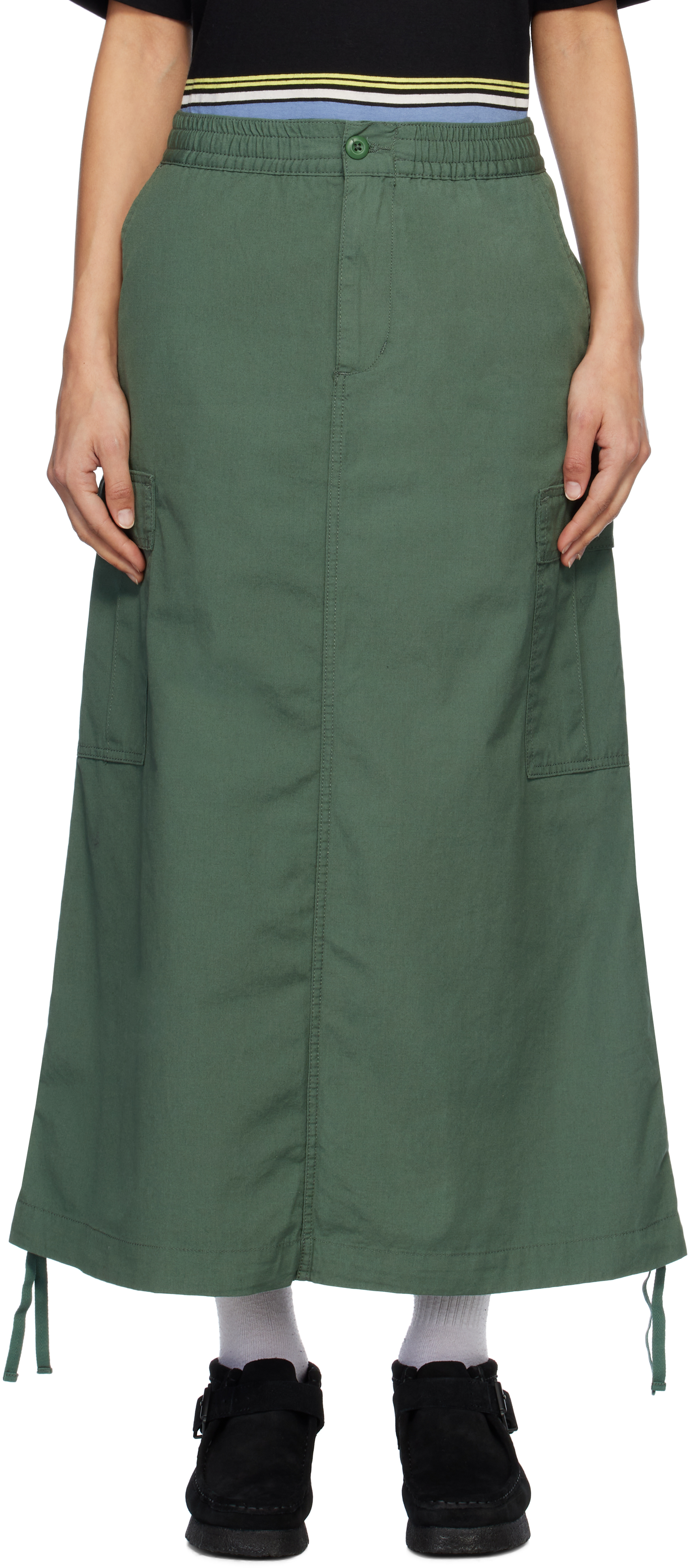 Green Cargo Long Midi Skirt