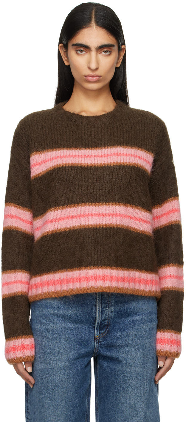 Shop Moncler Brown & Pink Striped Alpaca Blend Sweater In 283 Beige