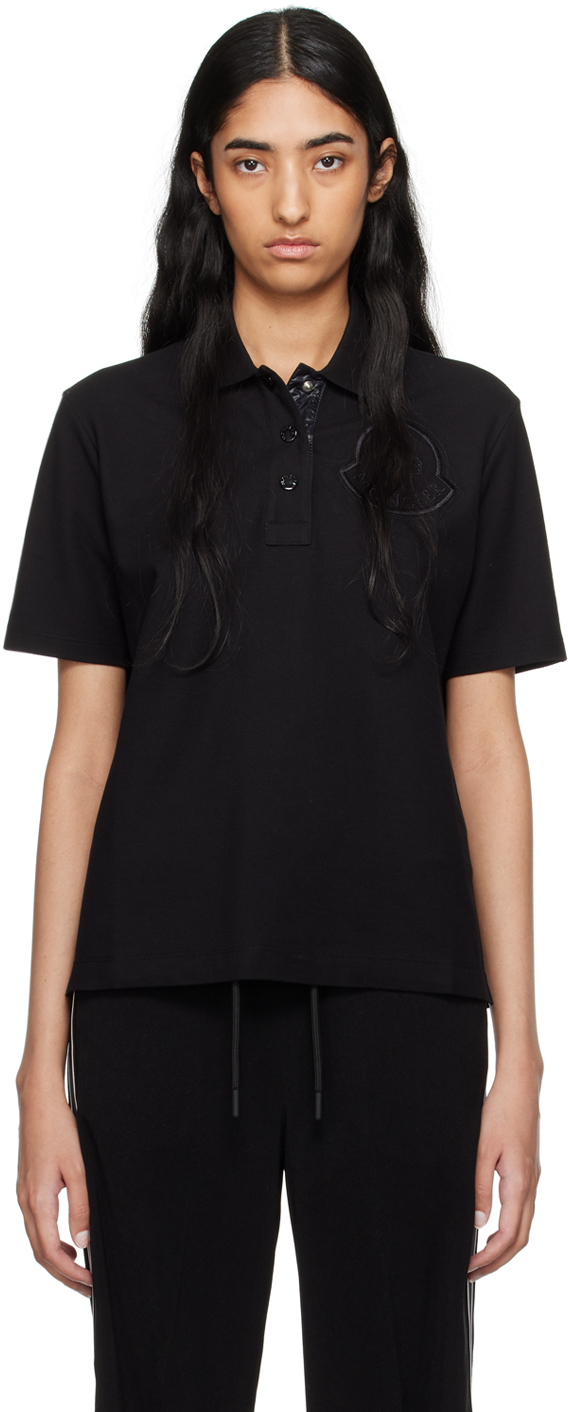 Shop Moncler Black Embroidered-logo Polo In 999 Black