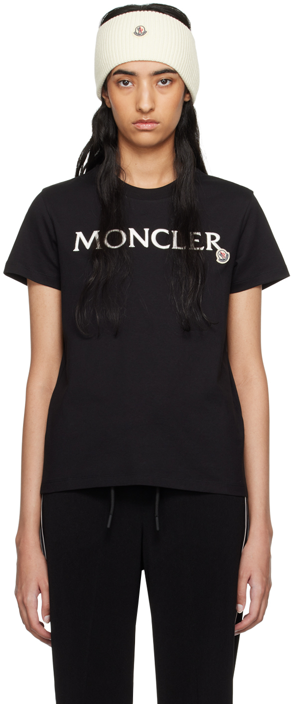 Shop Moncler Black Embroidered-logo T-shirt In 999 Black