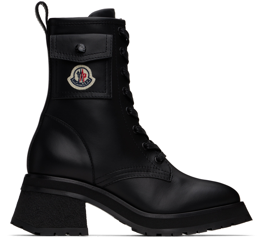 Shop Moncler Black Gigi Leather Lace-up Boots In 999 Black