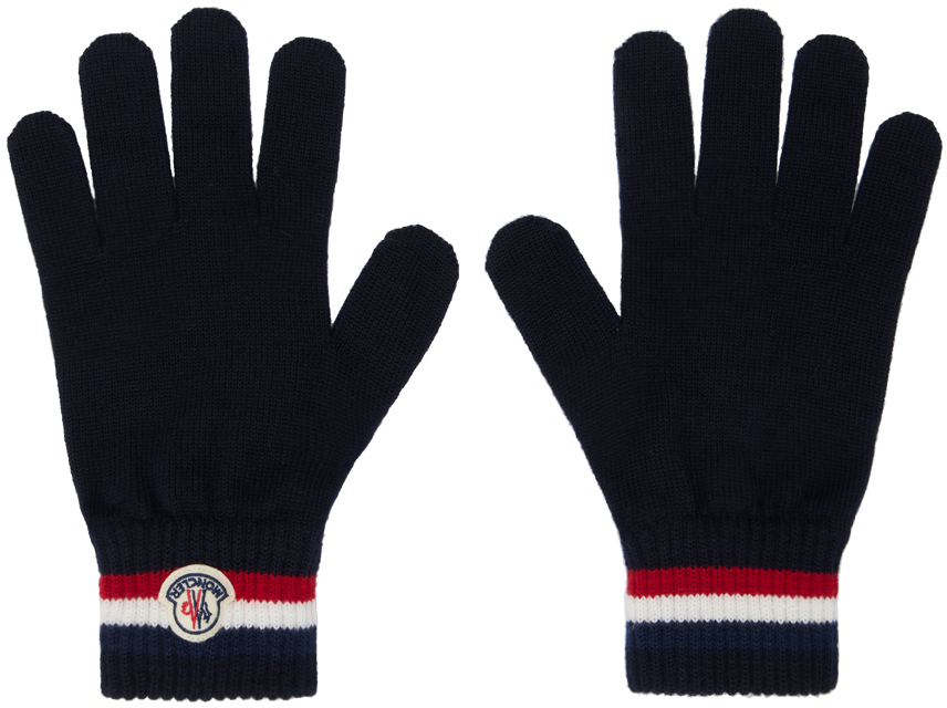 Navy Tricolor Wool Gloves