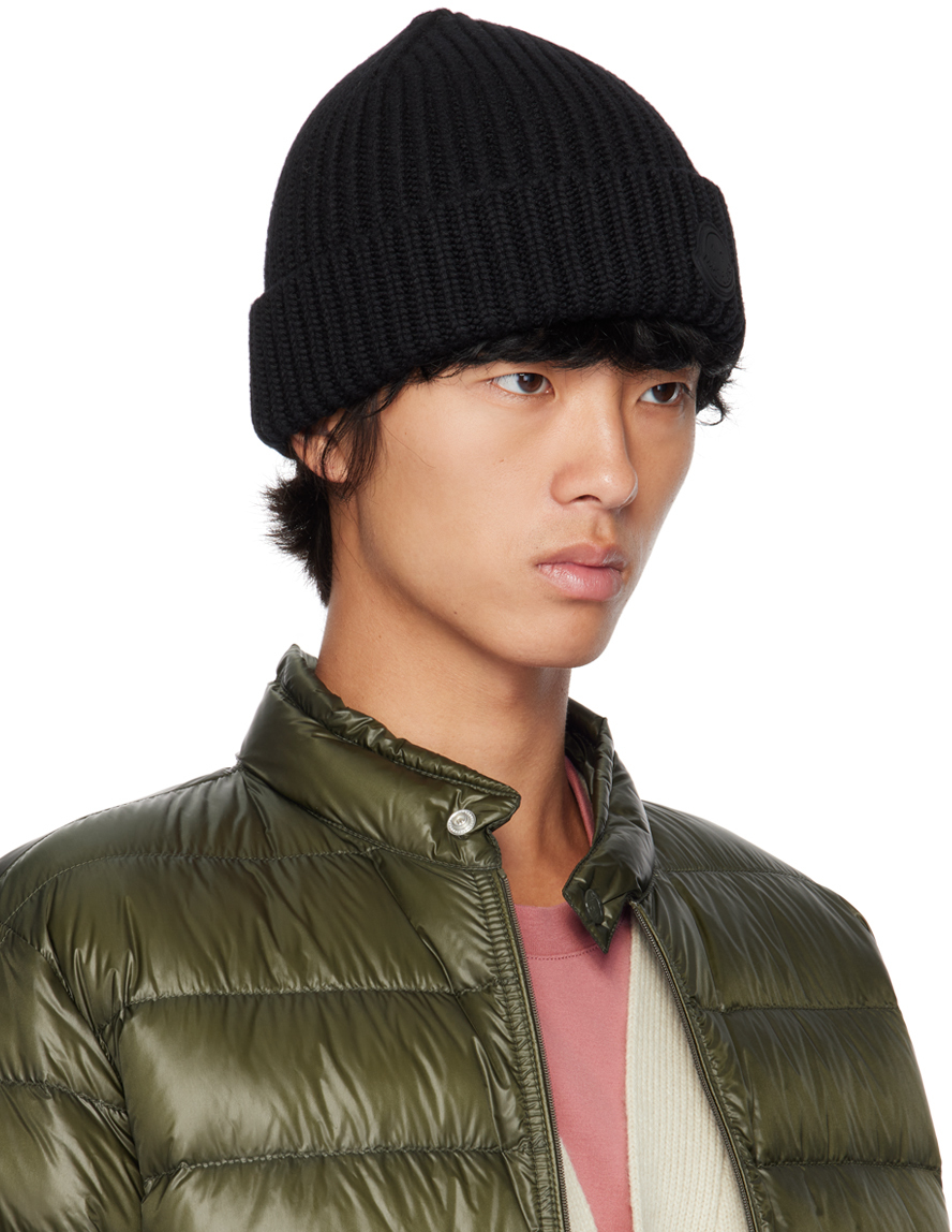Shop Moncler Black Wool Beanie In 999 - Black
