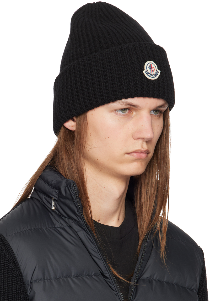 Shop Moncler Black Wool & Cashmere Beanie In 999 - Black