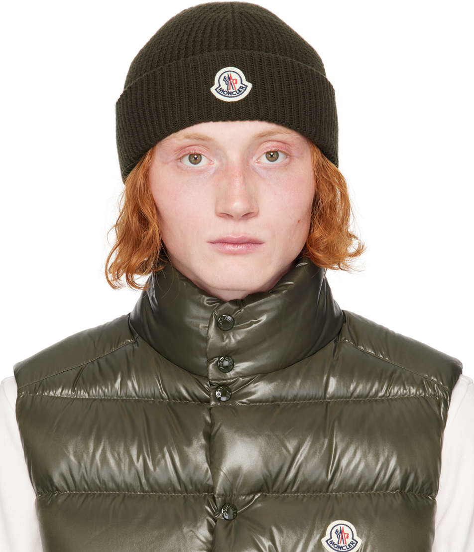 Moncler Khaki Virgin Wool & Cashmere Beanie In 828 - Olive Green