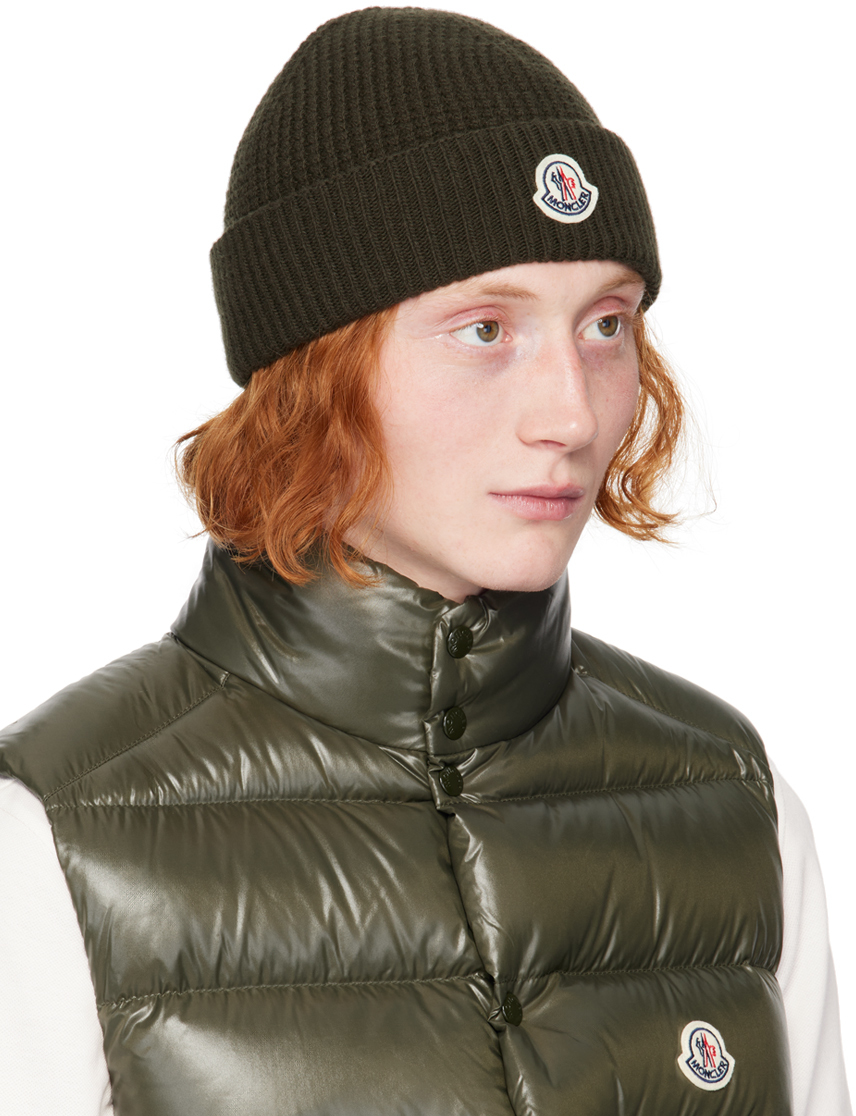 Moncler Khaki Virgin Wool & Cashmere Beanie In 828 - Olive Green