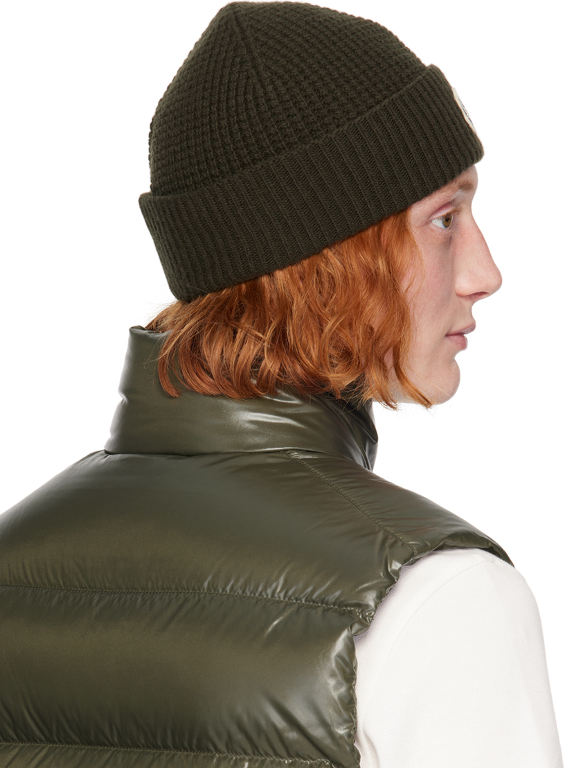 Moncler Khaki Virgin Wool & Cashmere Beanie In 828 - Olive Green