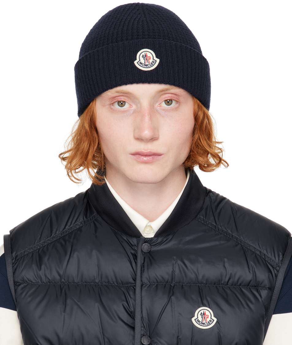 Shop Moncler Navy Wool & Cashmere Beanie In 745 - Dark Blue