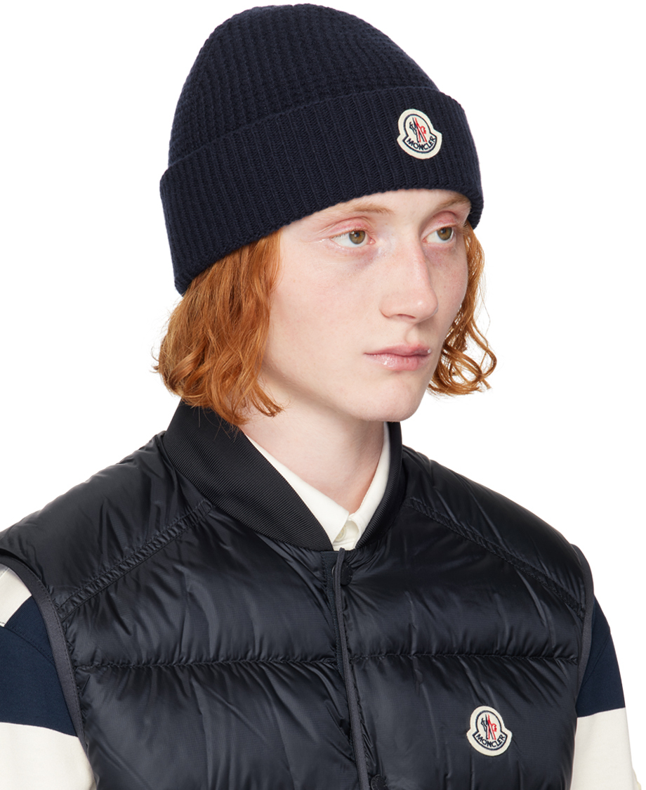 MONCLER NAVY WOOL & CASHMERE BEANIE