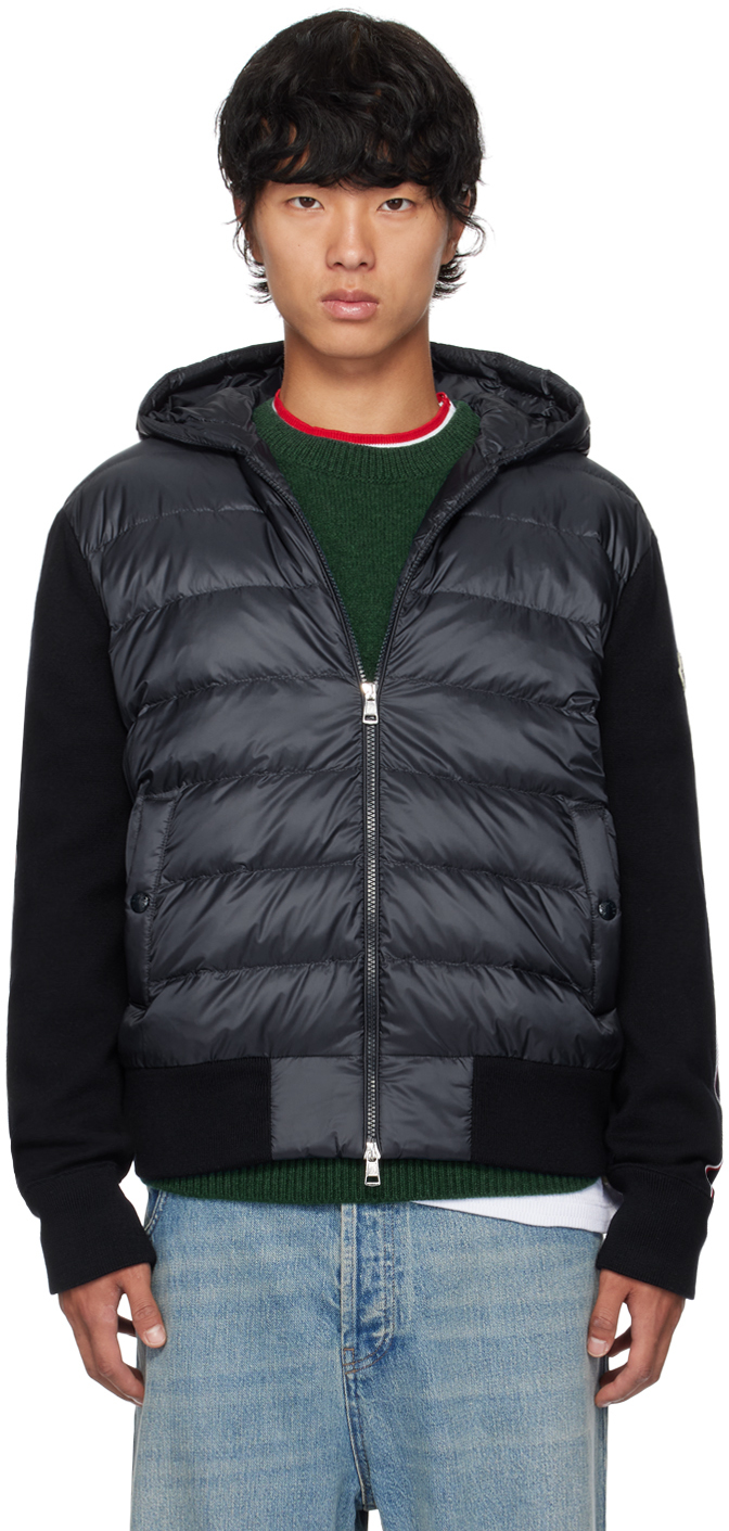 Shop Moncler Navy Hooded Down Jacket In 742 - Navy Blue