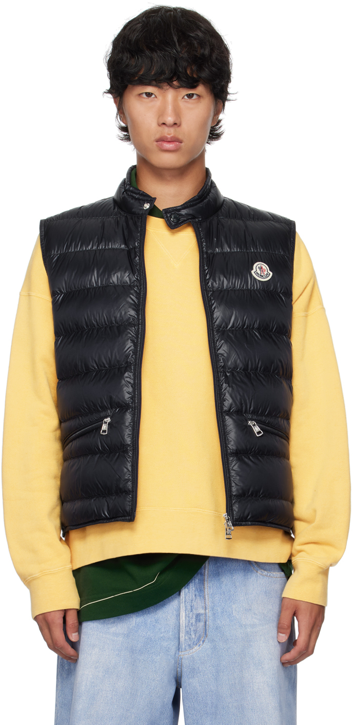 Shop Moncler Navy Gui Down Vest In 776 - Obsidian Blue