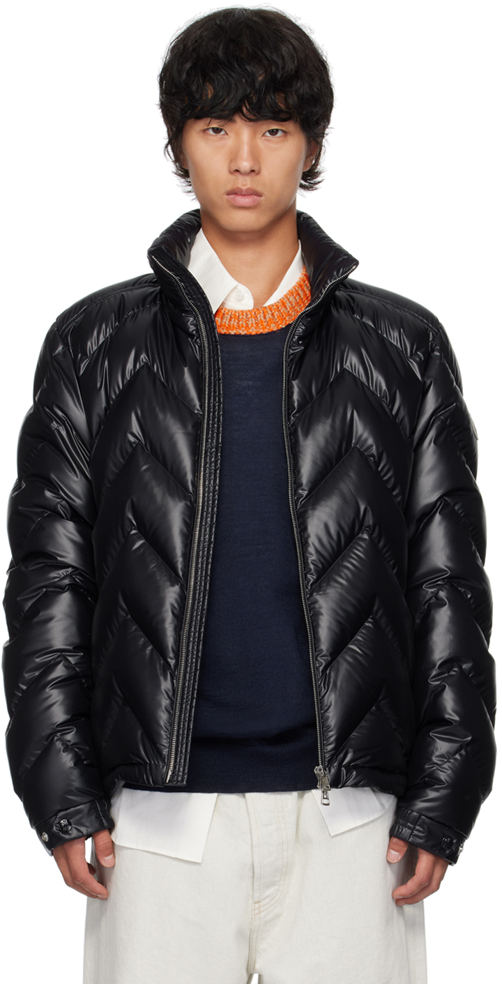 Shop Moncler Black Glere Down Jacket In 778 - Dark Navy Blue