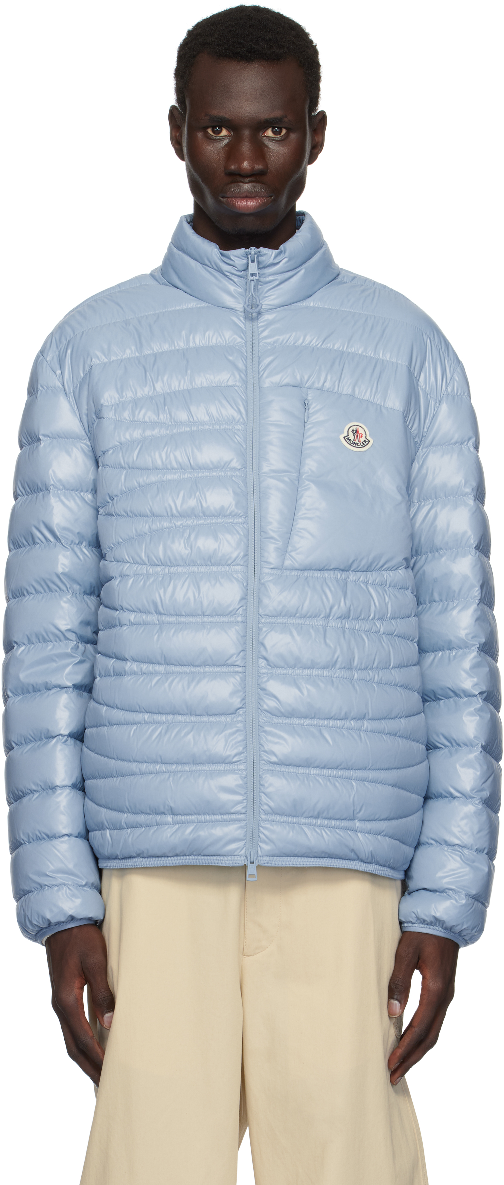 Shop Moncler Blue Leveche Down Jacket In 71g - Light Blue