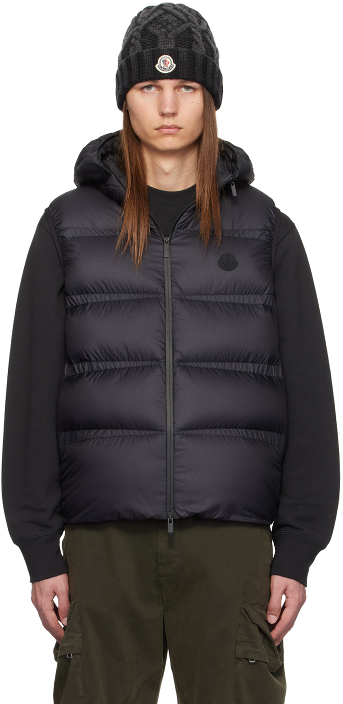 Shop Moncler Black Lausen Down Vest In 778 - Dark Navy Blue