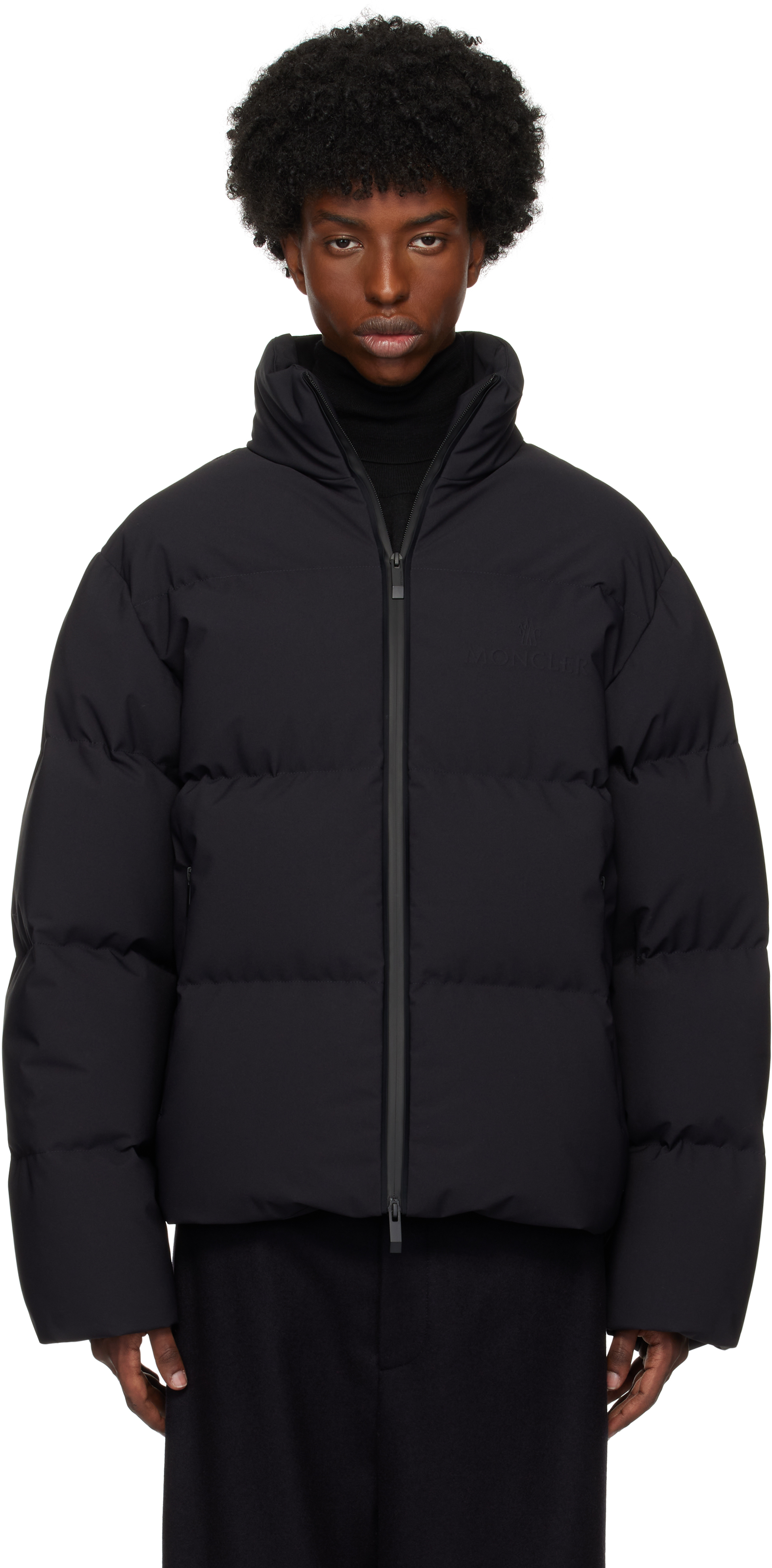 Shop Moncler Black Misonet Short Down Jacket In 786 - Dark Blue