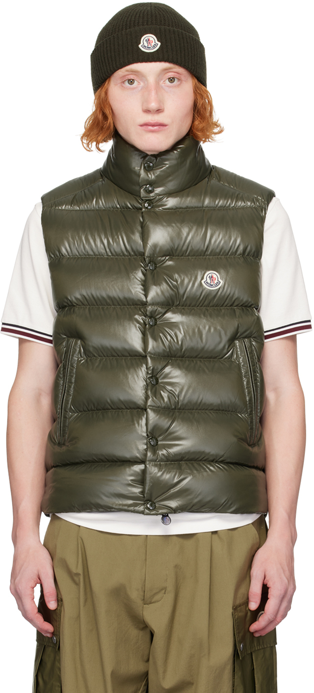 Shop Moncler Green Tibb Down Vest In 833 - Olive Green