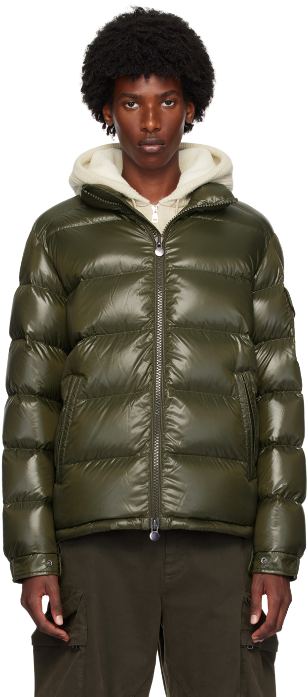 Shop Moncler Khaki Maya Short Down Jacket In U02