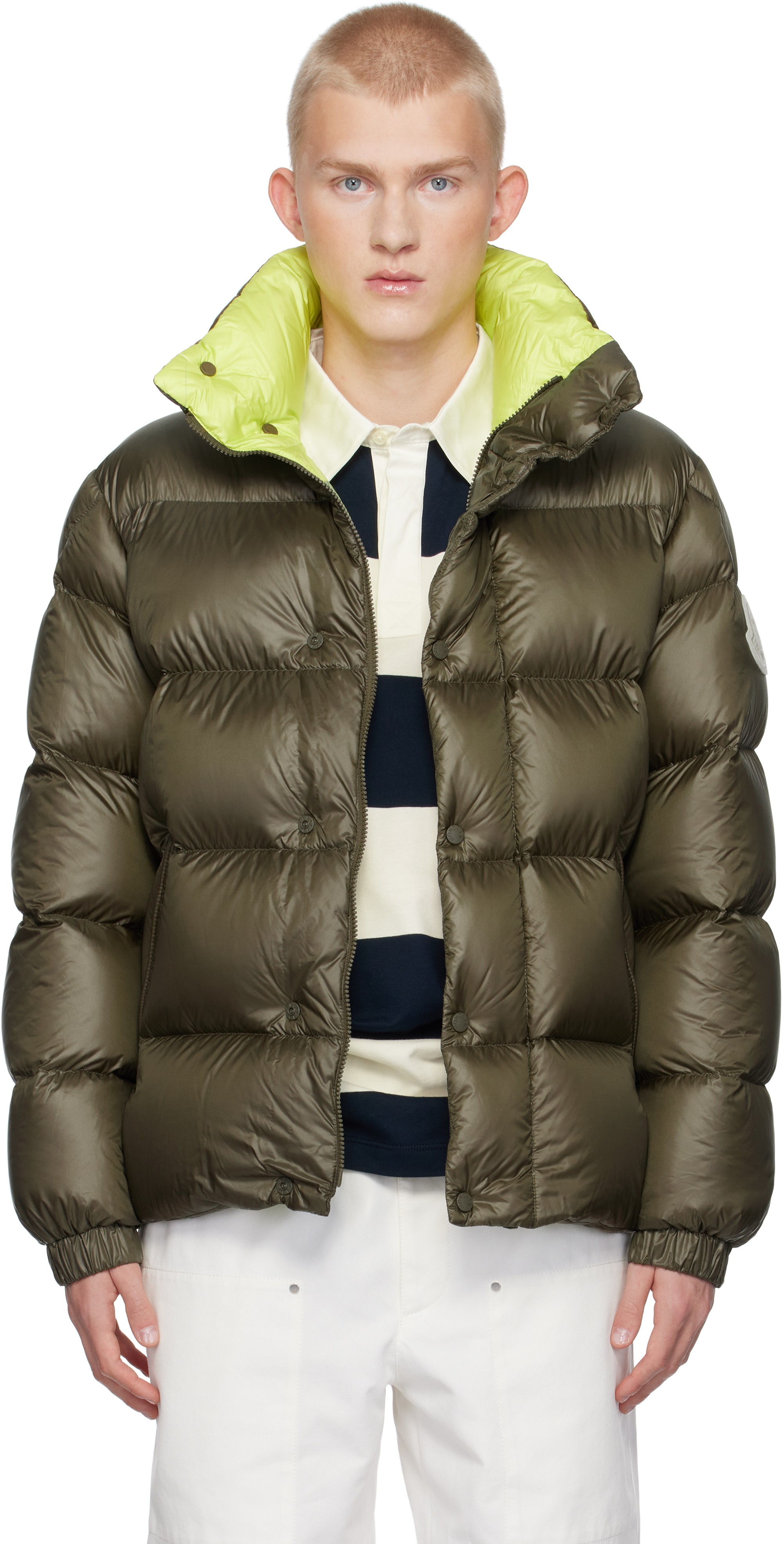 Shop Moncler Khaki Leste Short Down Jacket In 898 - Olive Green