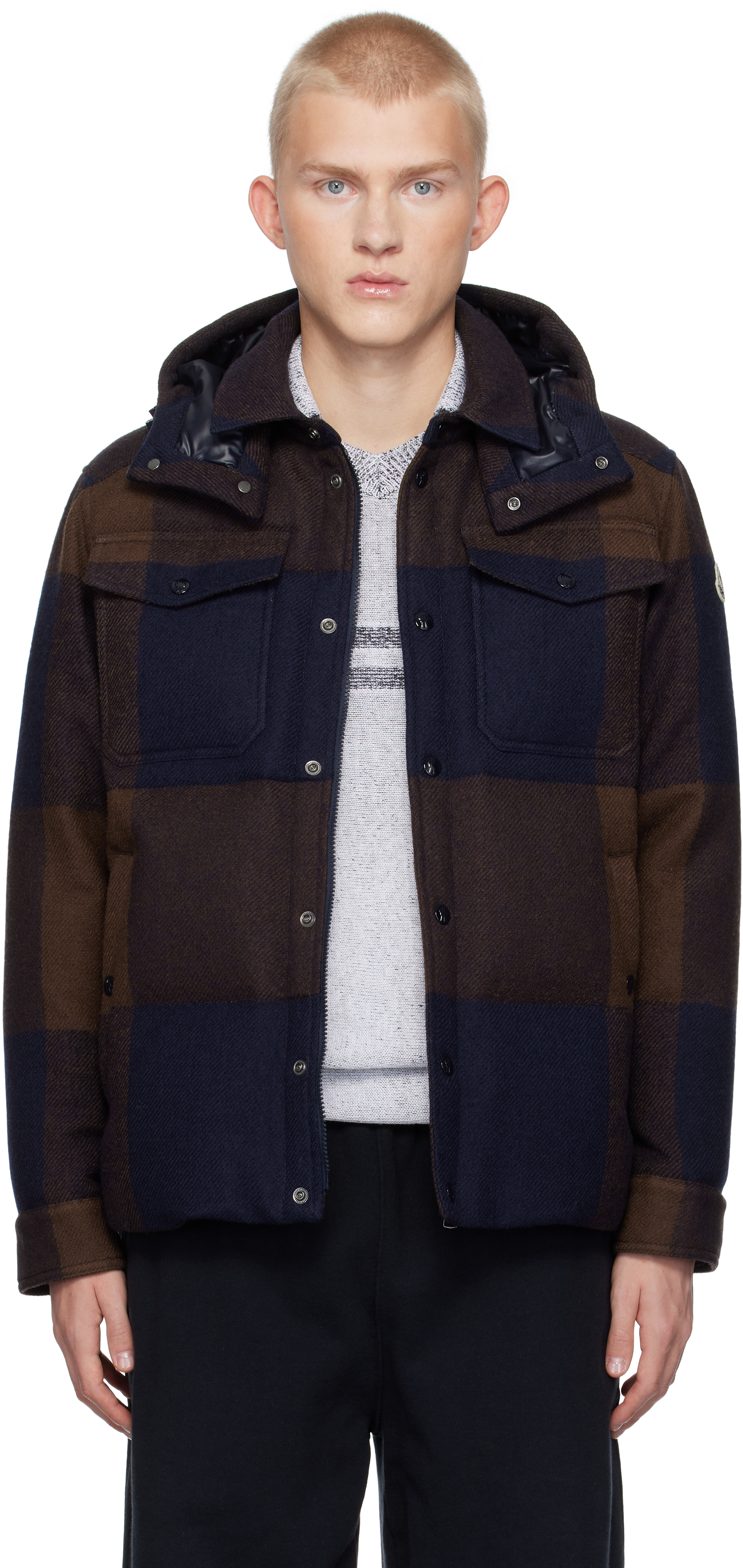 Brown & Blue Ladurns Hooded Wool Down Jacket