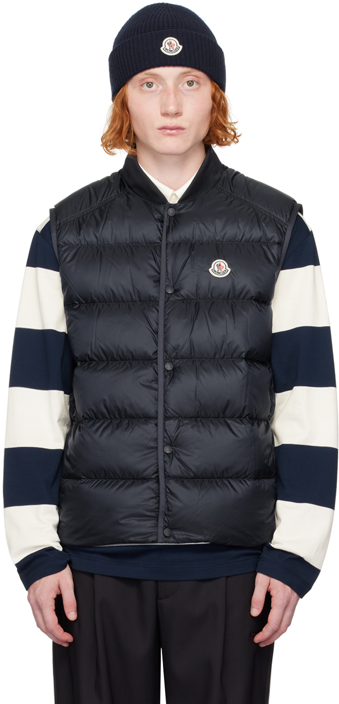 Shop Moncler Navy Serot Down Vest In 776 - Dark Blue