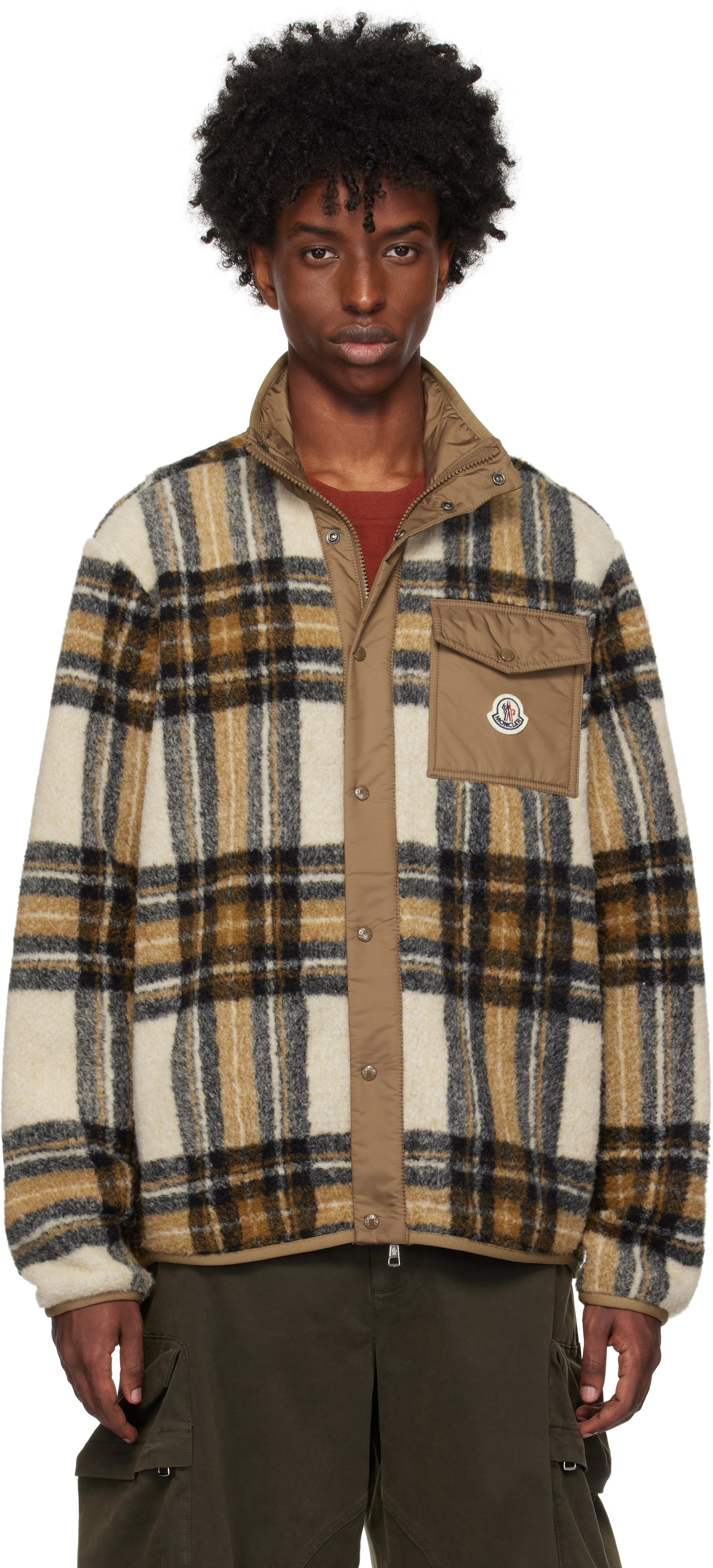 Shop Moncler Beige Check Jacket In P29 - Beige