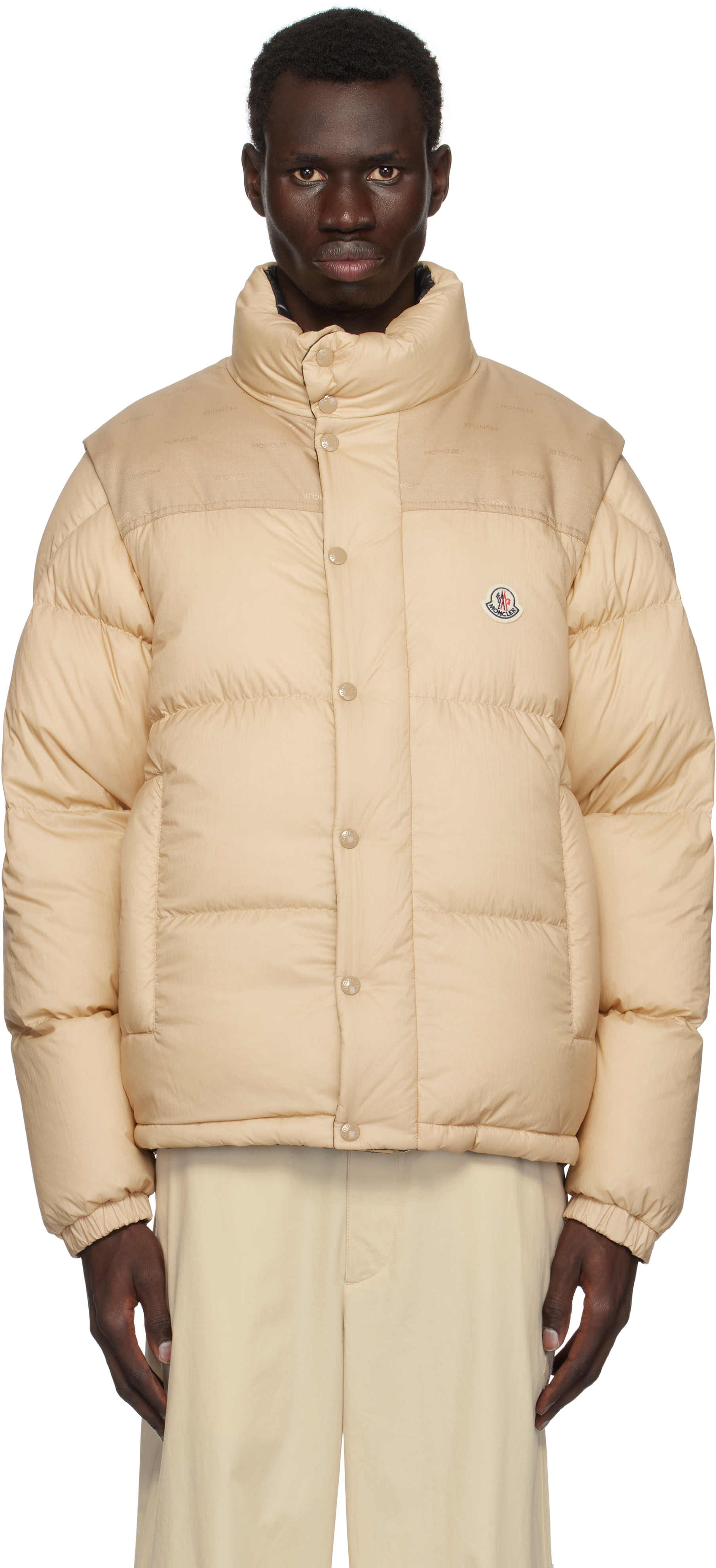 Shop Moncler Beige & Black Verone Short Reversible Down Jacket In Beige - 230