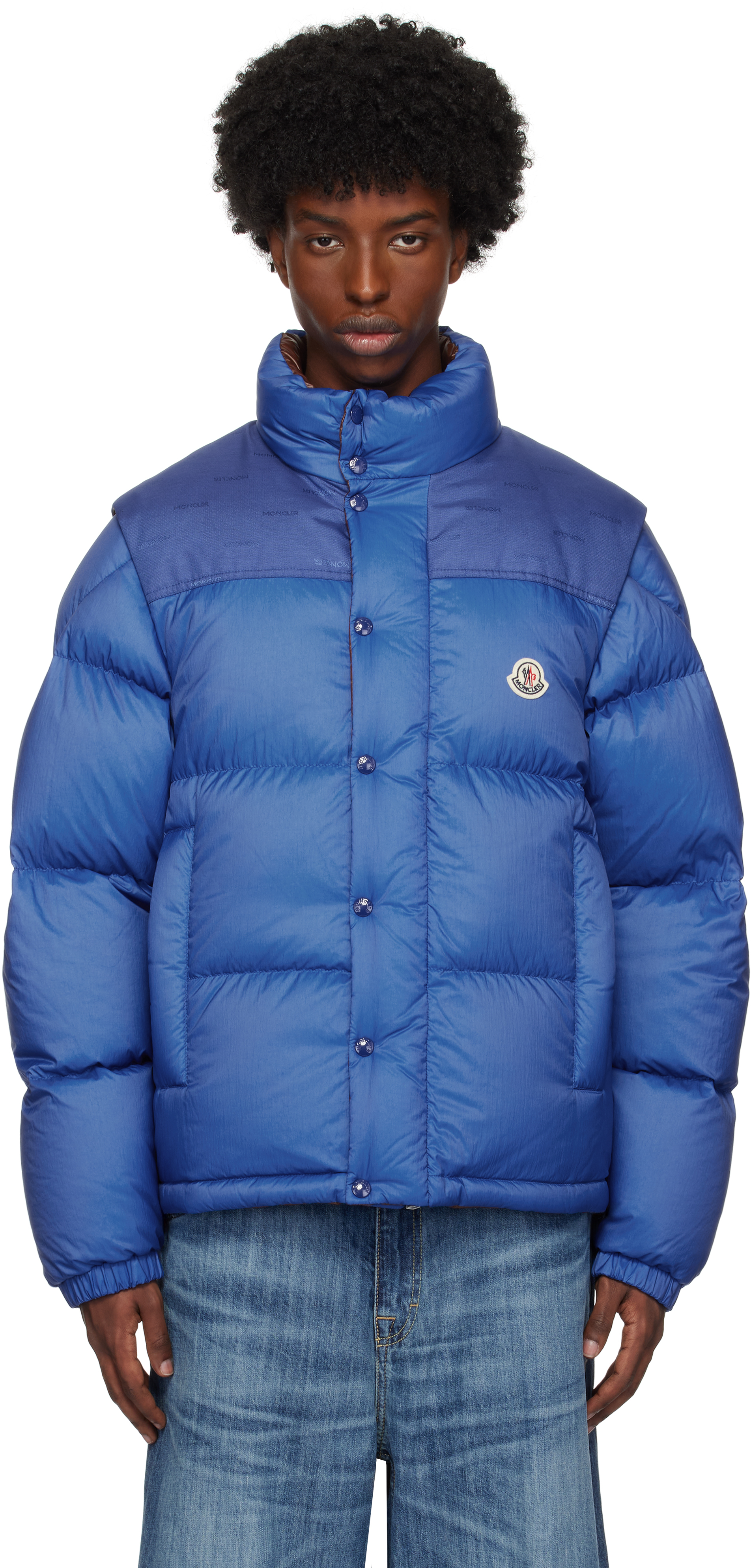 Shop Moncler White & Brown Verone Short Reversible Down Jacket In Bluette- 735