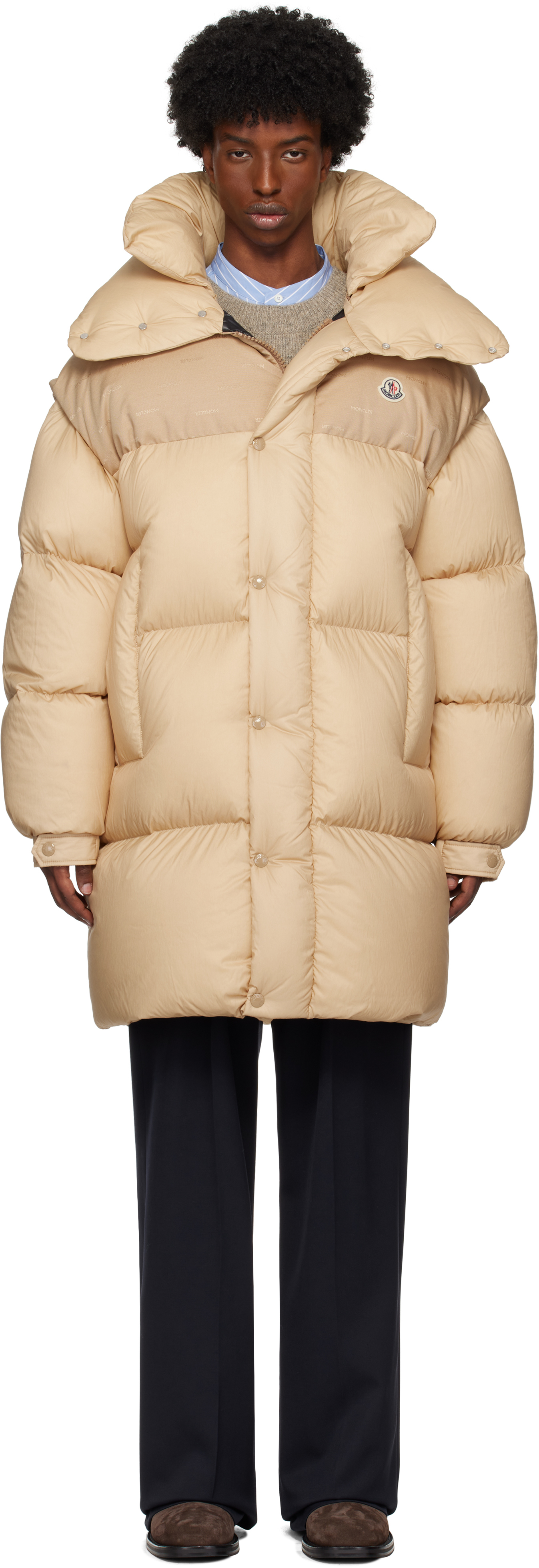 Shop Moncler Beige Verone Long Down Jacket In Beige - 230