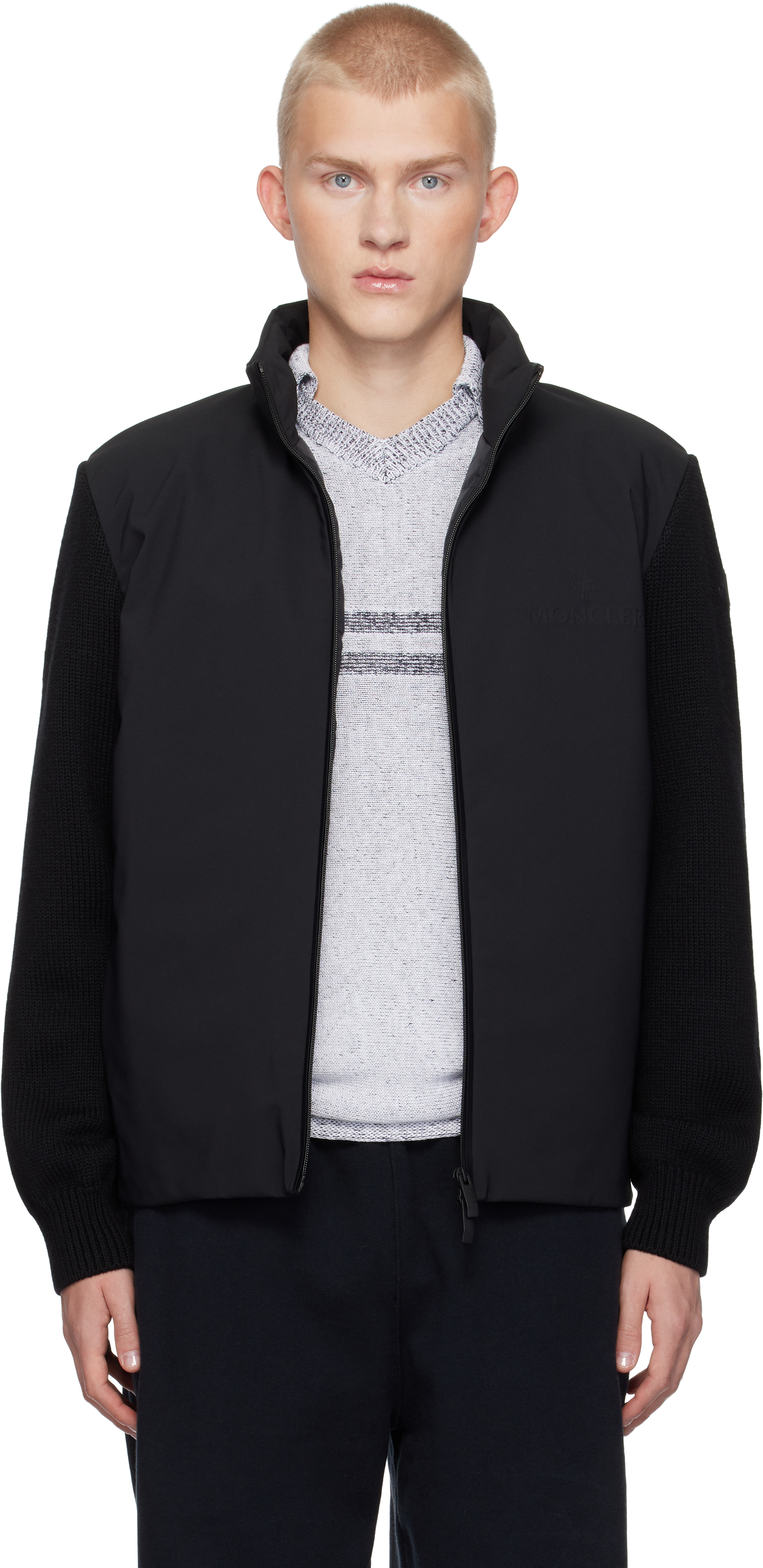 Moncler Black Cardigan Tricot Down Jacket In 999 - Black