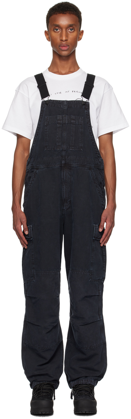 Black Cargo Bib Overalls