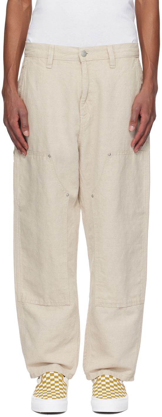 Shop Carhartt Off-white Walter Linen Double Knee Trousers In 0502 Natural