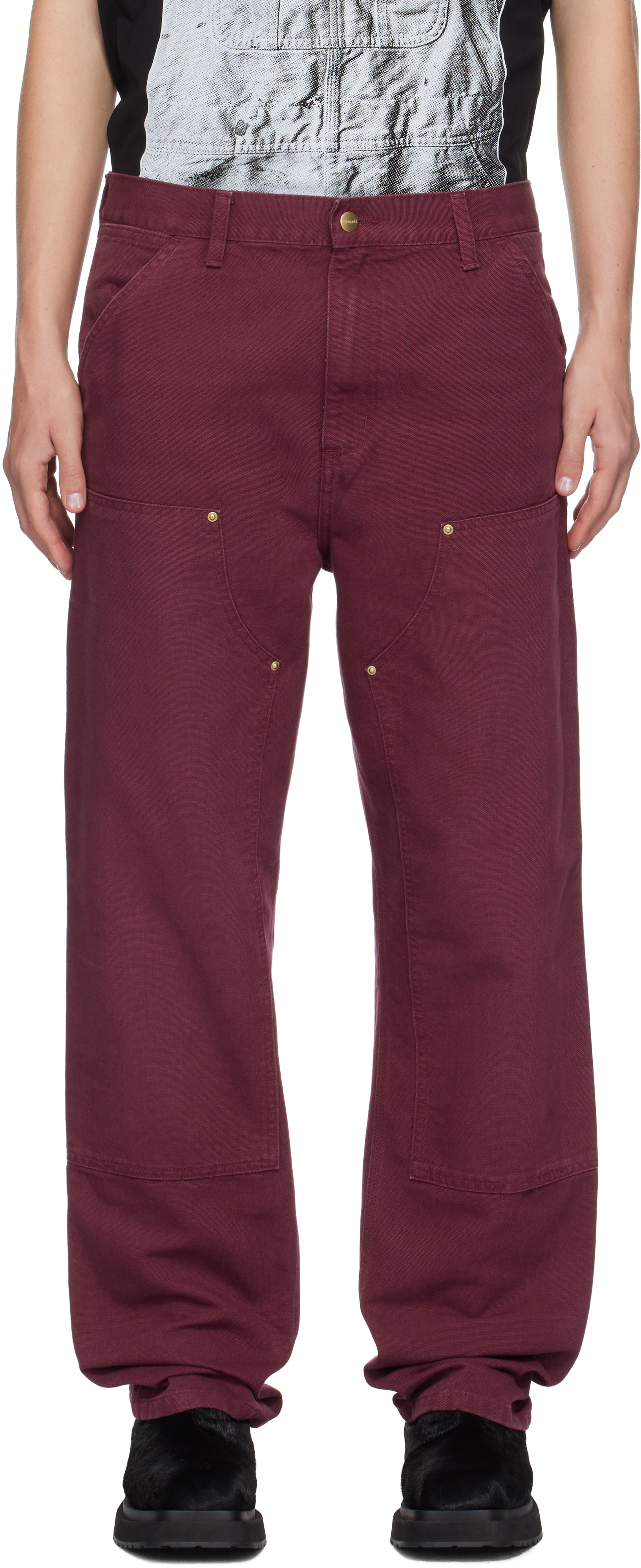 Shop Carhartt Burgundy Double Knee Cargo Pants In 2by3k Malbec