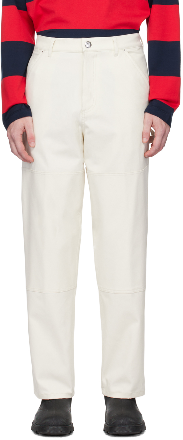 Shop Moncler Off-white Stretch Cotton Trousers In 033 - White